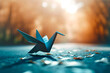 The emergence of an origami bird from a flat paper symbolizes the concept of birth or rebirth, portraying creativity, metamorphosis, business success, and an icon of change out of nowhere.