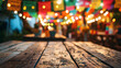 Empty wooden table with Mexican party or gathering background