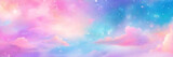 Fototapeta Kosmos - Purple unicorn background. Pastel watercolor sky with glitter stars and bokeh. Fantasy galaxy with holographic texture. Magic marble space.