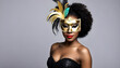 Portrait of a black woman wearing a carnival mask. party celebration black month concept created with generative ai