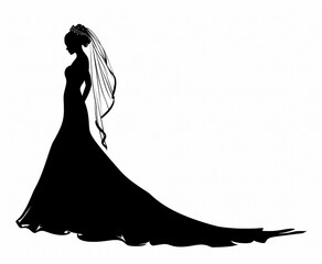 Black silhouette of a bride transparent on background.