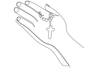 Wall Mural - continuous line drawing of prayer hands. palms together. vector illustration.