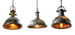 Vintage industrial style pendant lamps over isolated transparent background