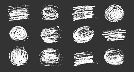 Poster - Chalk texture stain set. Hand drawn chalk background doodle effect stain collection for crayon brush design, scratch frame shape. Crayon texture pencil effect. Vector illustration.