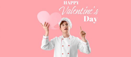 Wall Mural - Festive banner for Happy Valentines Day with male chef