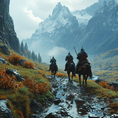 Poster - Knights on horse back in the mountains