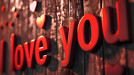 Wall Mural - I love you wooden sign