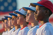 Youth Baseball Players Lined Up for the National Anthem