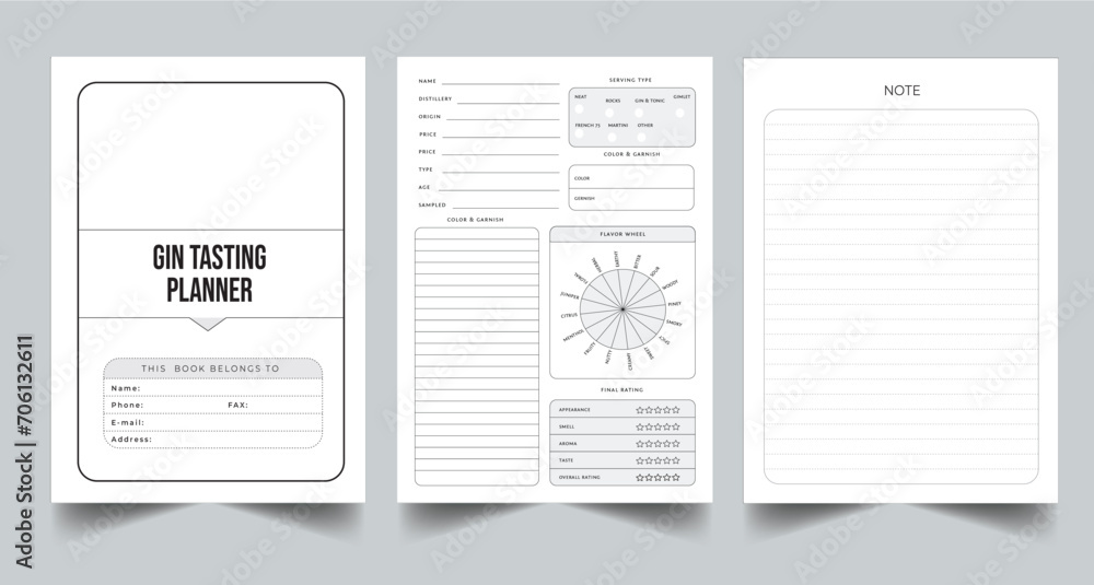 Editable Gin Tasting Planner Kdp Interior printable template Design ...