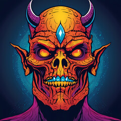 Devil mask illustration for tattoo sticker t shirt design print