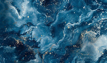 Abstract Blue Marble Texture With Silver Splashes, Generative AI 