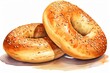 Realistic watercolor bagel illustration on white background. Generative AI