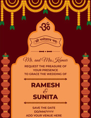 Wall Mural - Beautiful Indian wedding invitation card template design