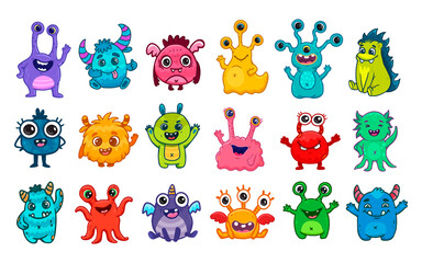 Wall Mural -  Big set of cartoon monsters. Cute monsters. Kids funny character design for posters, cards, magazins.