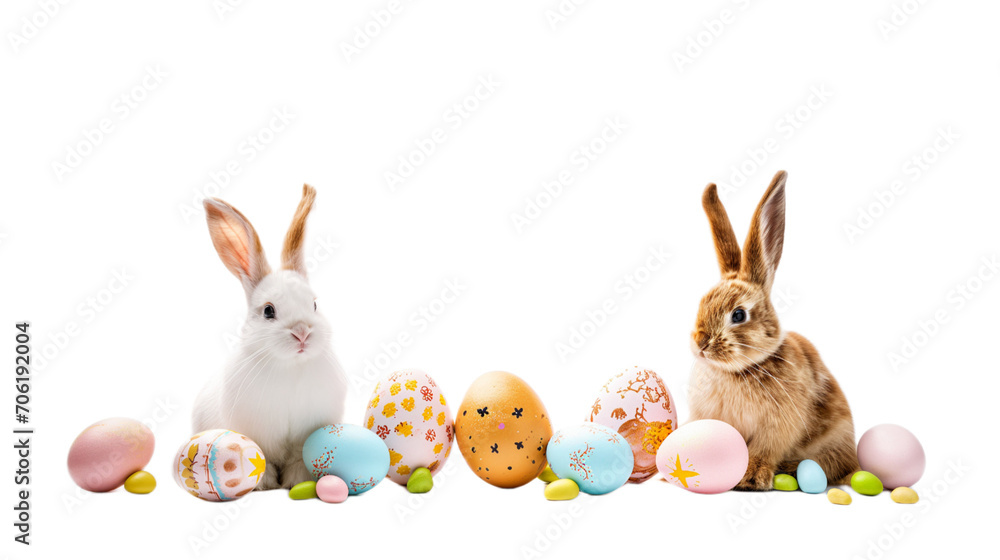 easter bunny and easter eggs isolated on white transparent background ...