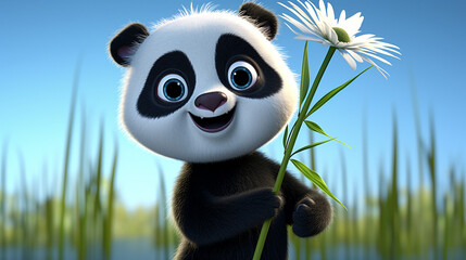 Poster - panda bear with bamboo