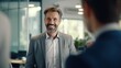 © Paul - Office Leadership Aura: Confident Middle-Aged Businessman Smiles. Generative AI