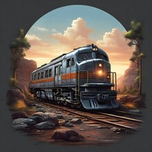 Train Illustration. Design For T-shirts, Posters, Stickers. AI Generative Photo Realism Style Design.