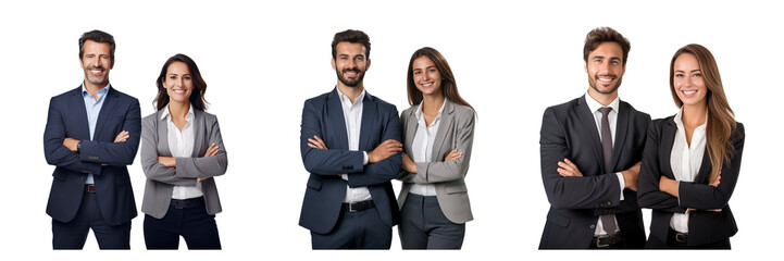 Wall Mural - Set of Business advisor smiling man and woman on a transparent background