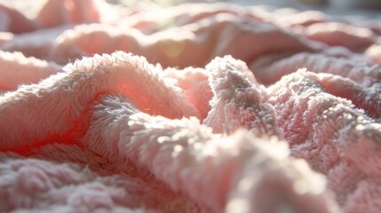 Wall Mural -  a close up of a pink blanket with a blurry image of a person's face in the background.