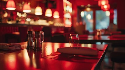  a table in a restaurant with two empty wine glasses and two empty wine glasses sitting on top of the table.