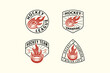 set of hockey outline badge logos with hockey puck and fire shot element design for hockey team and league and champion