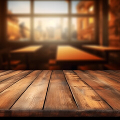 Poster - Desk of free space and blurred background of bar