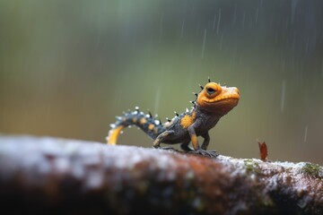 crested newt on a wet riverside pebble