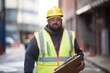 © primopiano - worker wearing a hi-vis vest carrying a clipboard