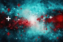 Abstract Blue Background With Red And White Crosses. Abstract Background March: Red Cross Month