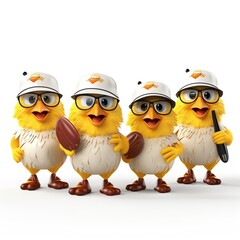 Poster - 3d render cartoon chicken in sports look - funny bird character