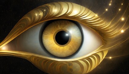 Wall Mural - golden shining eye in space universe on black background