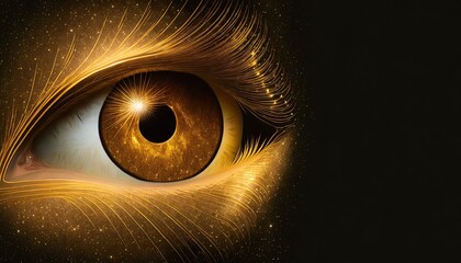 Wall Mural - golden shining eye in space universe on black background
