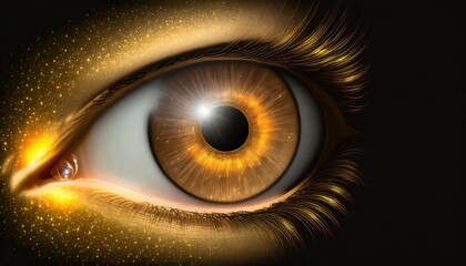 Wall Mural - golden shining eye in space universe on black background
