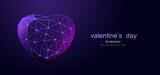 Fototapeta Kuchnia - Vector happy valentine's day banner. Wireframe heart in low poly style. Ai futuristic love technology background.