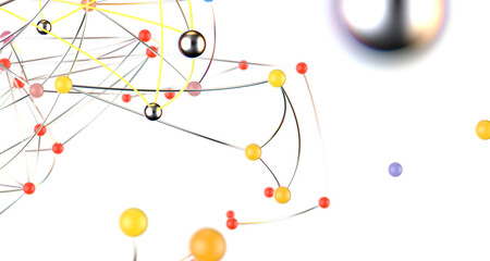 Fototapete - Abstract 3d rendering of network concept. Modern background. Futuristic shape with spheres and lines. Design for poster, cover,