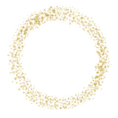 Wall Mural - gold star glitter circle frame. golden sparkle confetti. star circle frame on transparent background