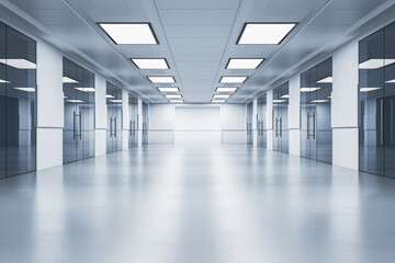 Wall Mural - Modern hospital corridor interior with glass doors. 3D Rendering.