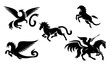 unicorn or mythology creatures mascot beautiful logo ICONS ,, silhouetteS SET , mascot black and white logo