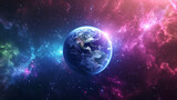 Fototapeta Kosmos - Space Scene. Eearth Planet Fly In Colorful Fractal Nebula. Elements Furnished. Wallpaper. Backgrounds