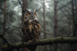 Great Horned Owl Perched in Mysterious Forest