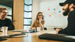 Successful team collaboration in business boardroom