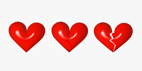 Aufkleber - Red hearts clipart isolated on white background. 3d vector illustration