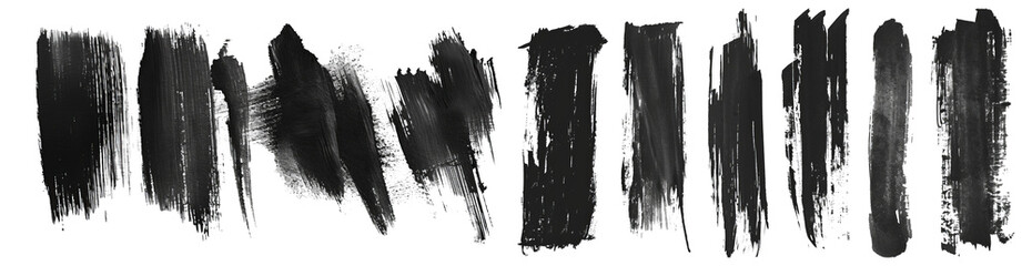 Leinwandbilder - Realistic Rough Black Marker Brush Ink Line Stroke Set Isolated Collection.