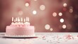 happy birthday cake with colorful candles bokeh blur background with copyspace for text.
