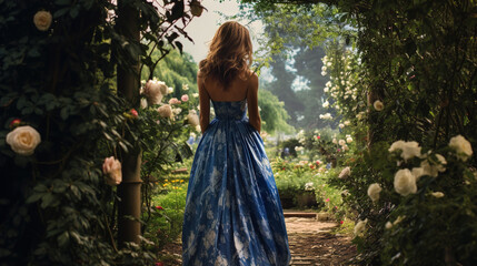 Wall Mural - woman_in_dress_on_the_garden