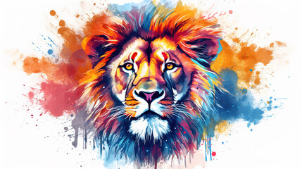 Wall Mural - watercolor_lion_head_on_white_background