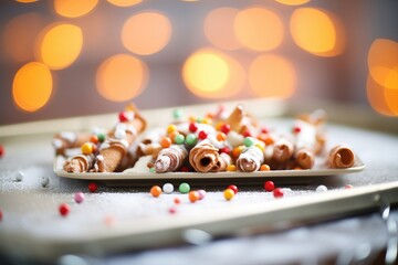 Poster - brightly lit tray of cannoli, smooth bokeh background