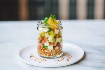 Poster - layered apple and cinnamon tartare in clear jar