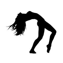 Wall Mural - Silhouette of a slim female in dance pose. Silhouette of a woman dancing.